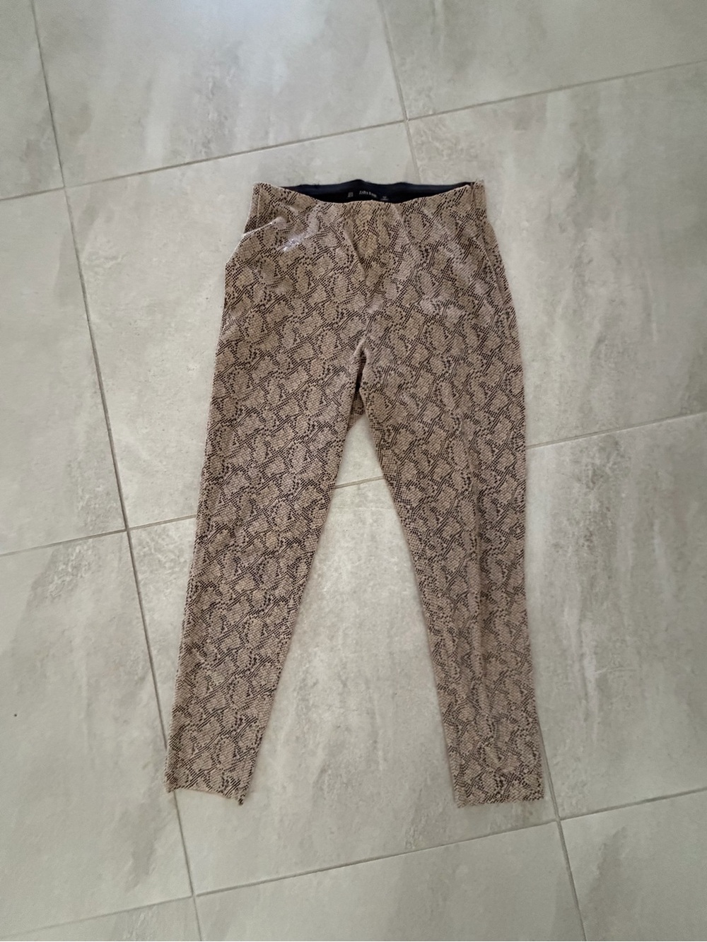 Zara Beige and Black Snake-Print High Waist Leggings